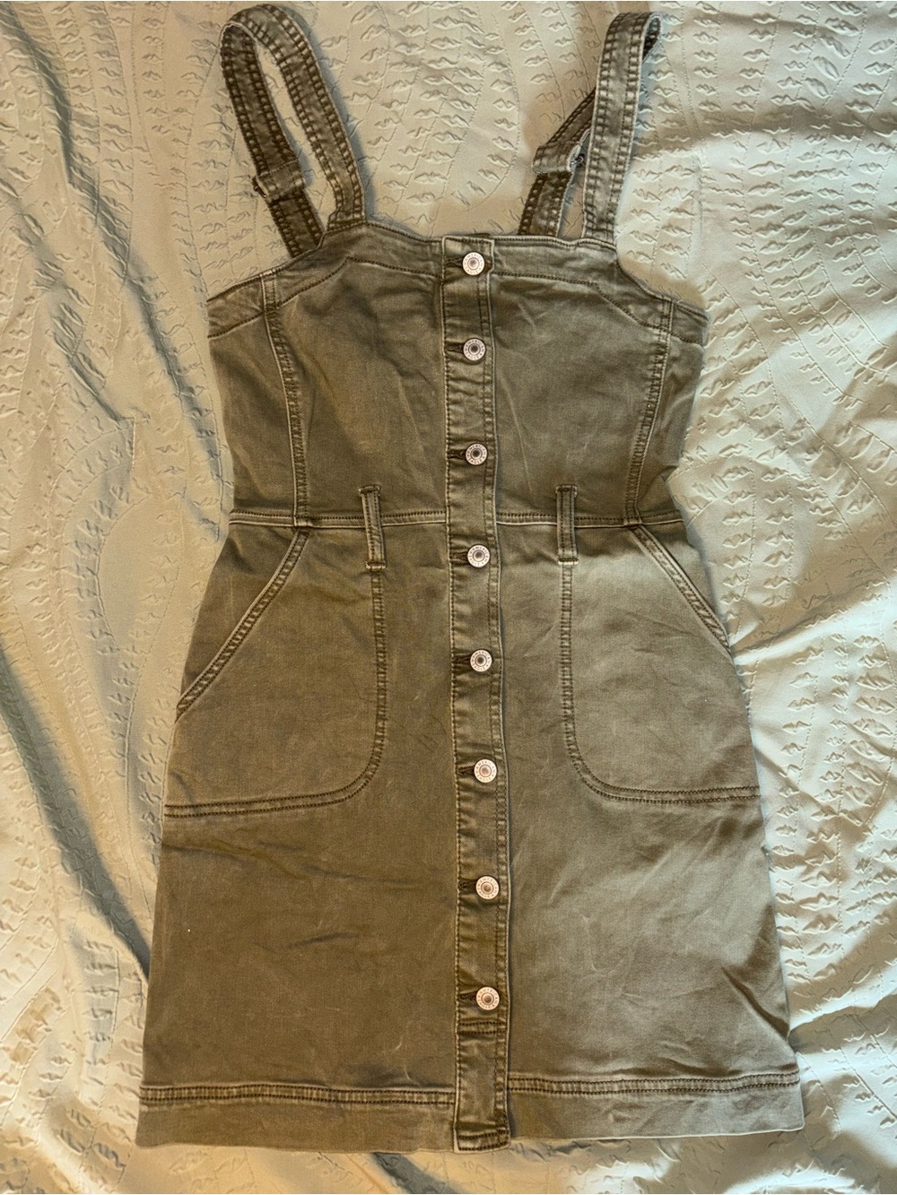 American Eagle Outfitters Olive Green Button-Front Mini Dress